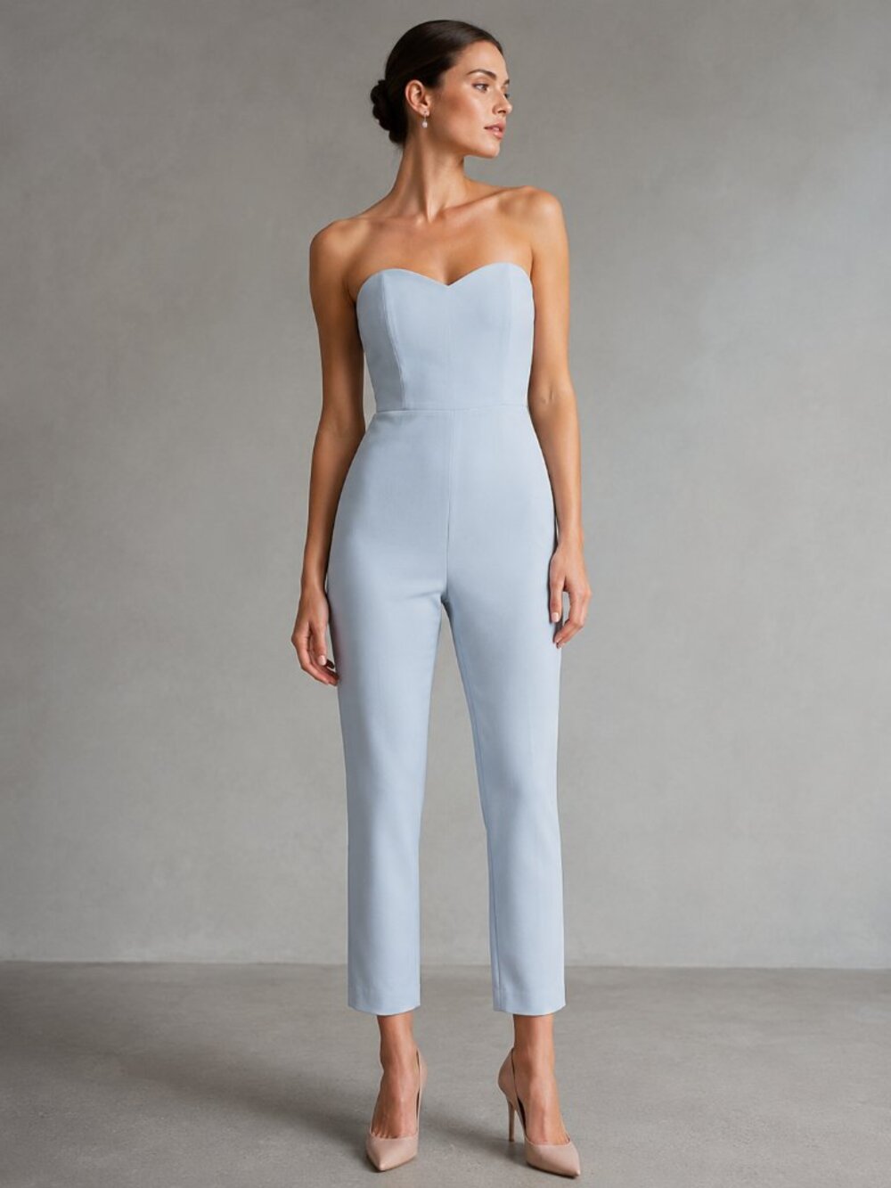 ALEXIA MARIA 100% Silk Light Blue Strapless Cropped Jumpsuit NEW NWT